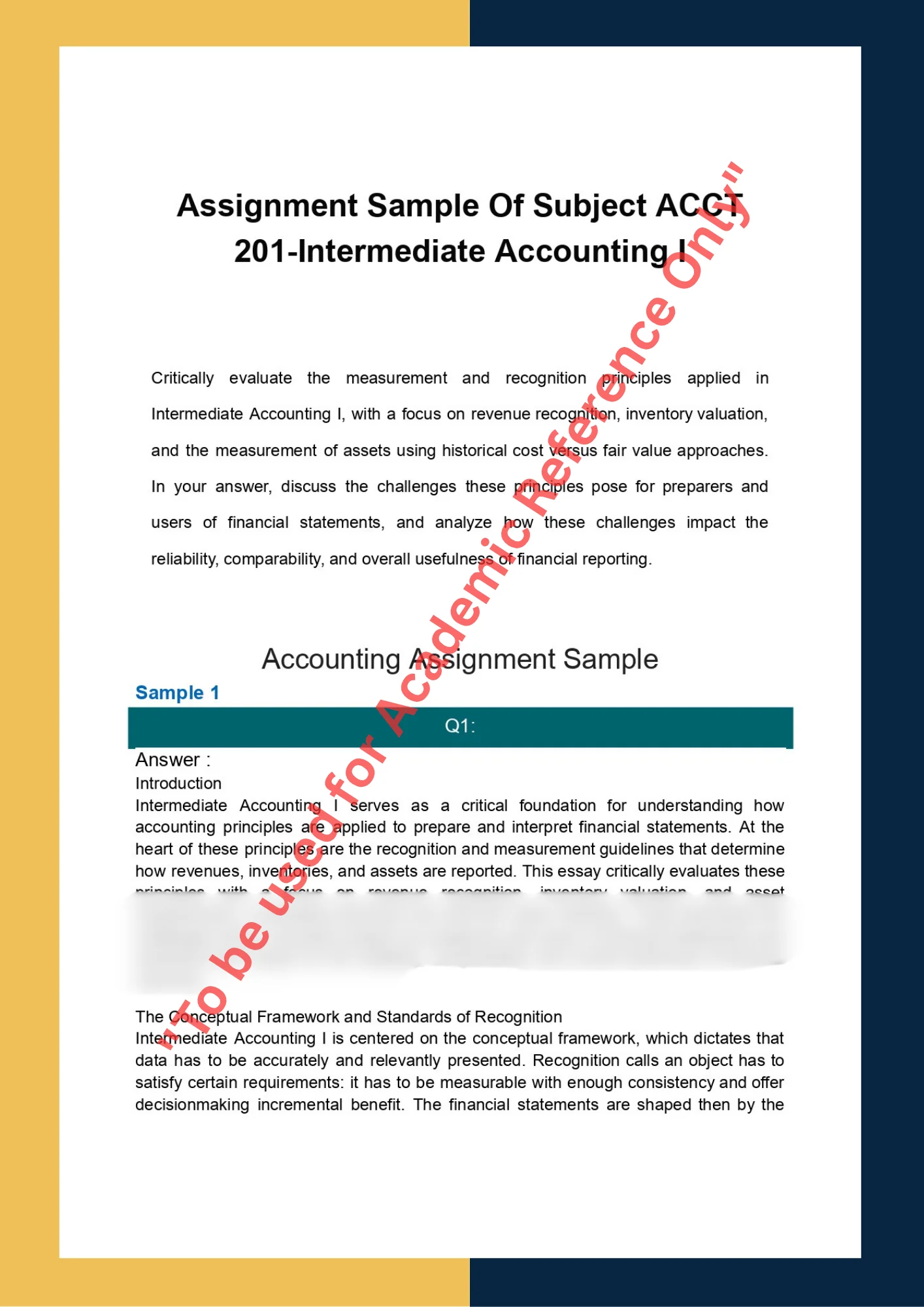 Assignment Sample Of Subject ACCT 201-Intermediate Accounting I 0